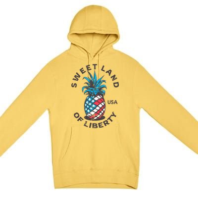 Retro Pineapple American Flag Sweet Land Of Liberty Usa Great Gift Premium Pullover Hoodie