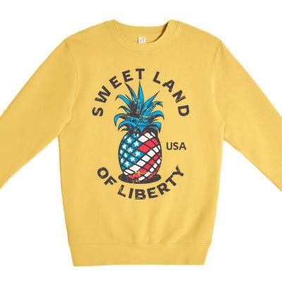 Retro Pineapple American Flag Sweet Land Of Liberty Usa Great Gift Premium Crewneck Sweatshirt