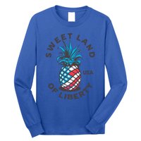 Retro Pineapple American Flag Sweet Land Of Liberty Usa Great Gift Long Sleeve Shirt