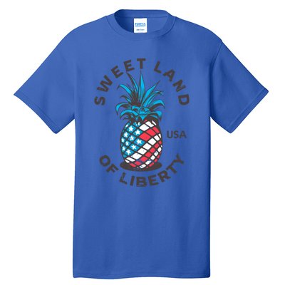 Retro Pineapple American Flag Sweet Land Of Liberty Usa Great Gift Tall T-Shirt