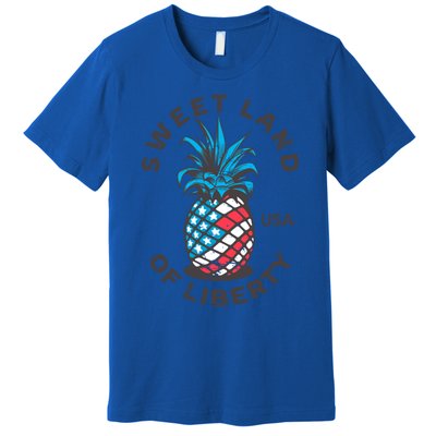 Retro Pineapple American Flag Sweet Land Of Liberty Usa Great Gift Premium T-Shirt