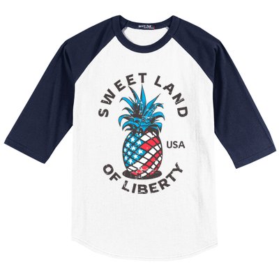 Retro Pineapple American Flag Sweet Land Of Liberty Usa Great Gift Baseball Sleeve Shirt