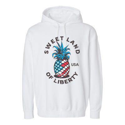 Retro Pineapple American Flag Sweet Land Of Liberty Usa Great Gift Garment-Dyed Fleece Hoodie