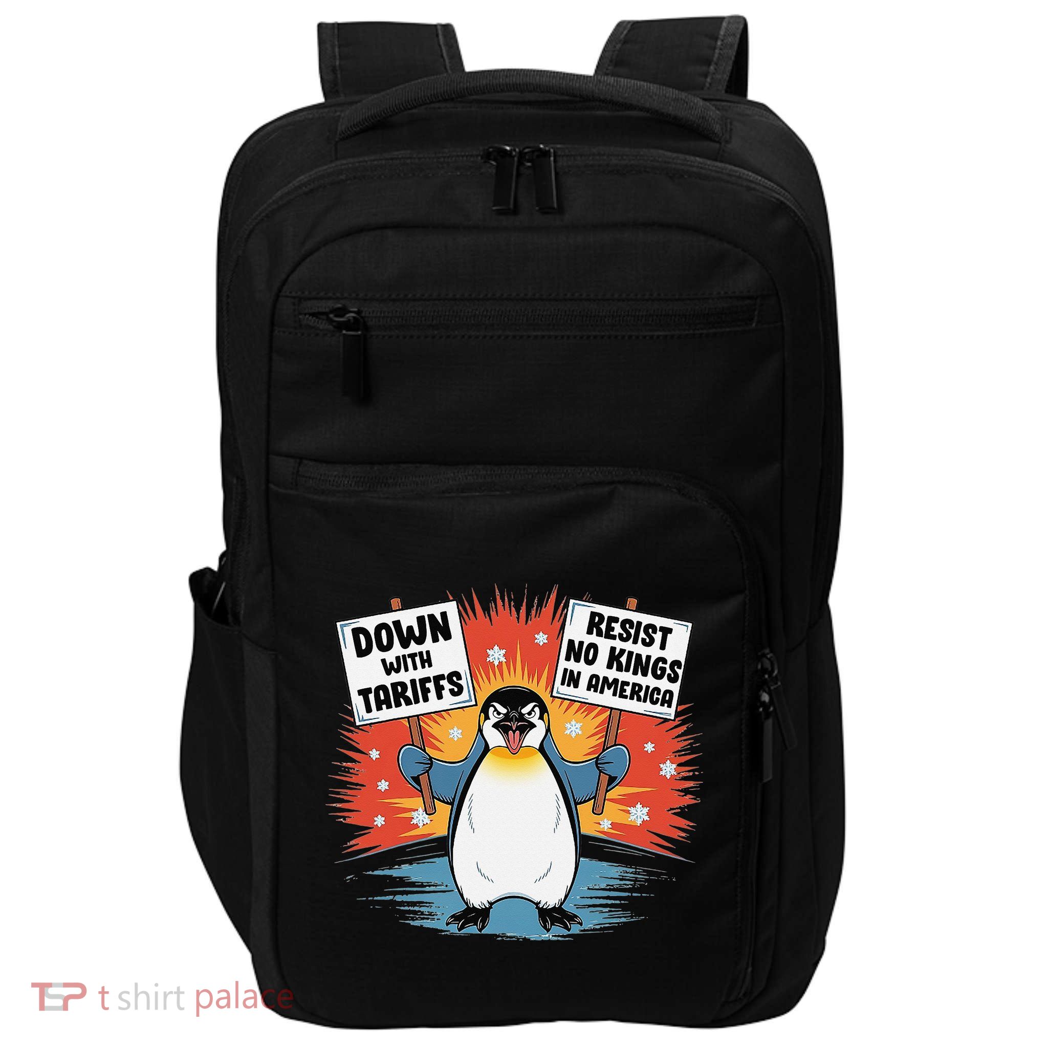 Resist Penguins Activism Funny Penguins Protest Tariffs Impact Tech Backpack