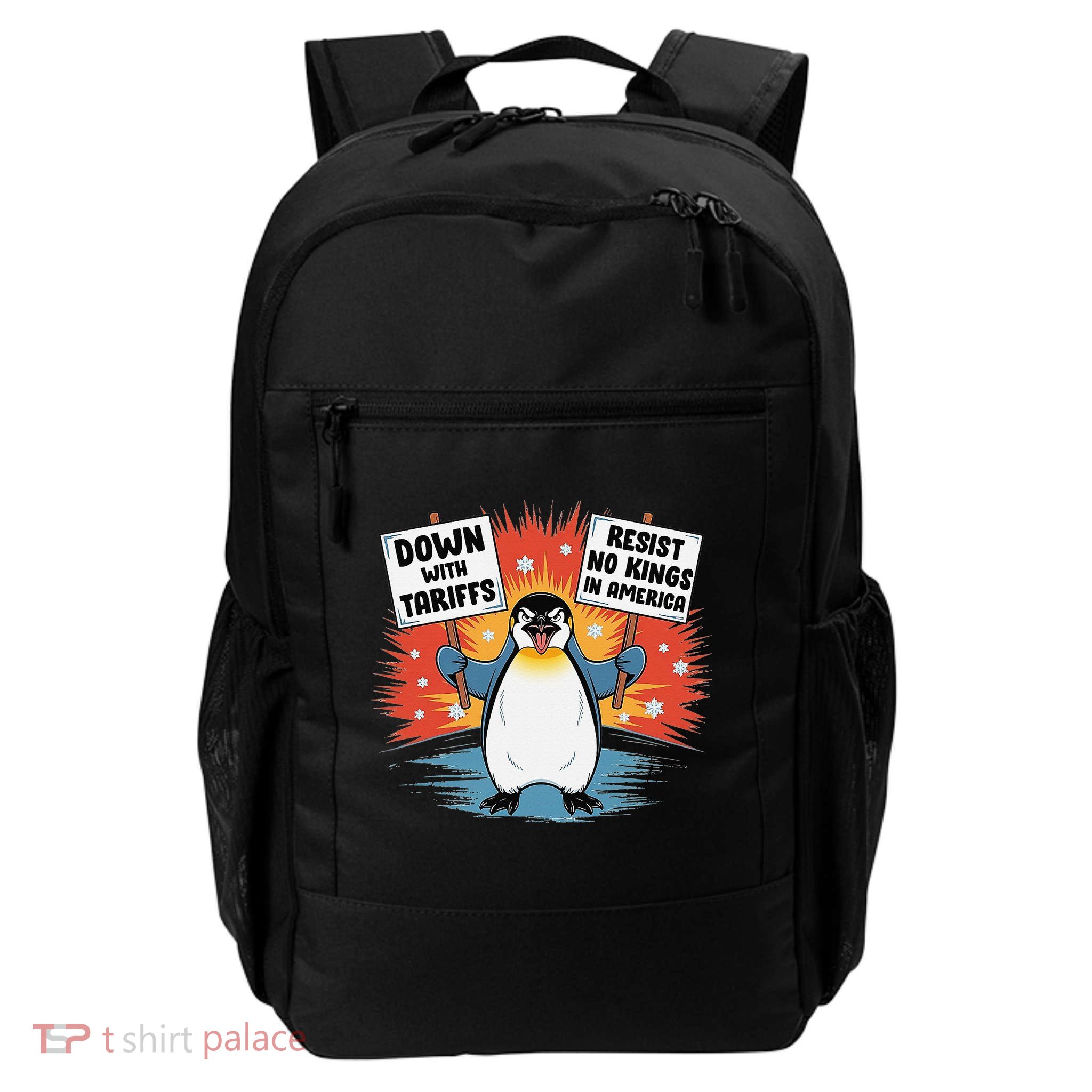 Resist Penguins Activism Funny Penguins Protest Tariffs Backpack