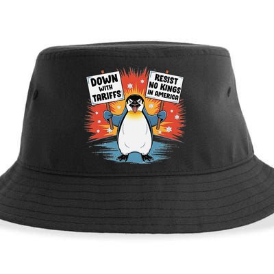 Resist Penguins Activism Funny Penguins Protest Tariffs Sustainable Bucket Hat