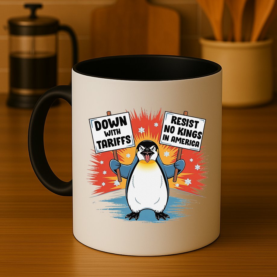 Resist Penguins Activism Funny Penguins Protest Tariffs Mug