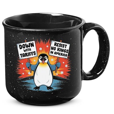 Resist Penguins Activism Funny Penguins Protest Tariffs 15oz Campfire Ceramic Mug