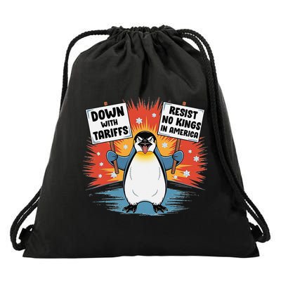 Resist Penguins Activism Funny Penguins Protest Tariffs Drawstring Bag