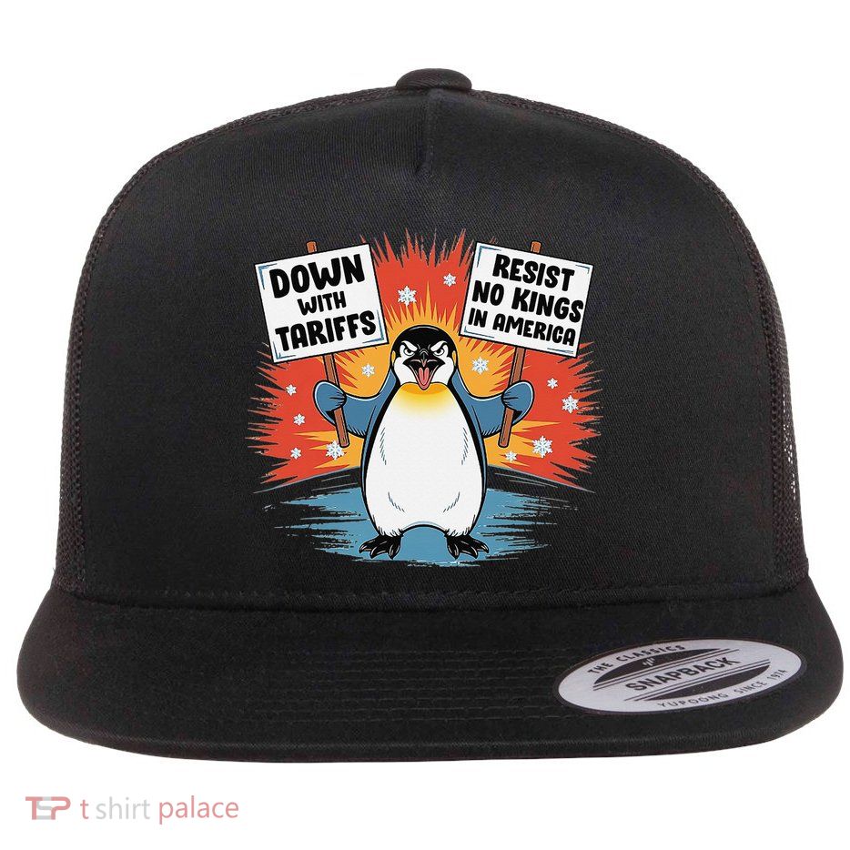Resist Penguins Activism Funny Penguins Protest Tariffs Flatbill Hat