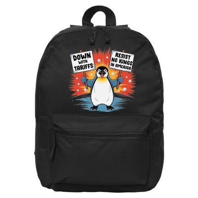 Resist Penguins Activism Funny Penguins Protest Tariffs 16 in Basic Backpack