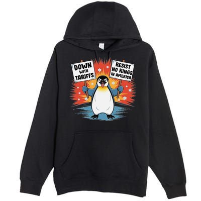 Resist Penguins Activism Funny Penguins Protest Tariffs Premium Pullover Hoodie