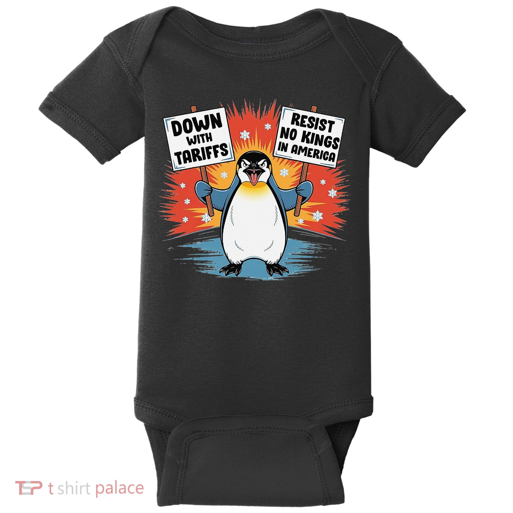 Resist Penguins Activism Funny Penguins Protest Tariffs Baby Bodysuit