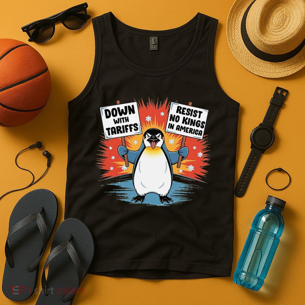 Resist Penguins Activism Funny Penguins Protest Tariffs Tank Top