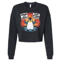 Resist Penguins Activism Funny Penguins Protest Tariffs Cropped Pullover Crew