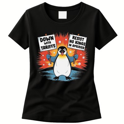 Resist Penguins Activism Funny Penguins Protest Tariffs Womens T-Shirt
