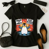 Resist Penguins Activism Funny Penguins Protest Tariffs Women's V-Neck T-Shirt