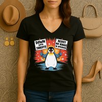 Resist Penguins Activism Funny Penguins Protest Tariffs Women's V-Neck T-Shirt
