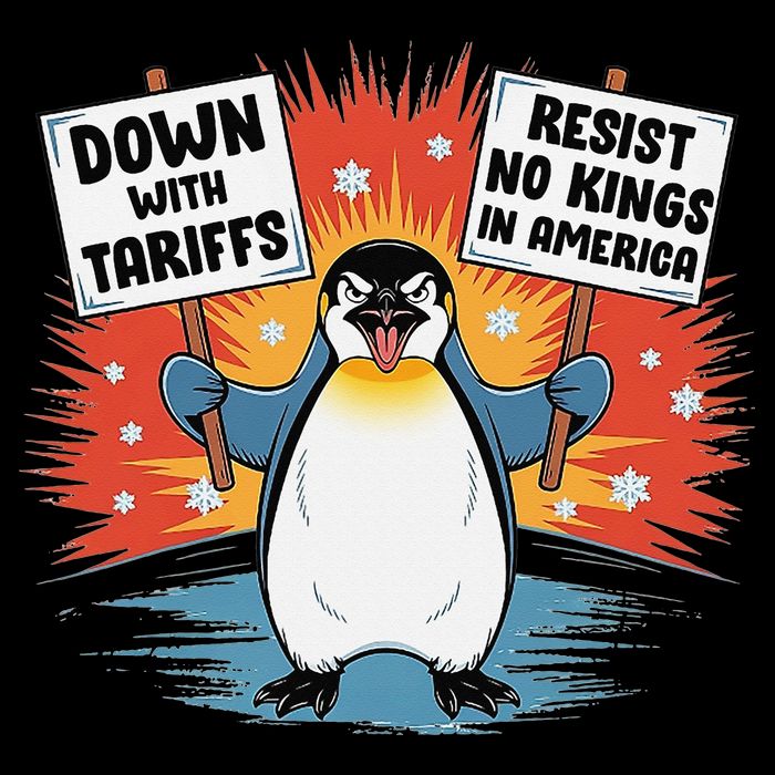 Resist Penguins Activism Funny Penguins Protest Tariffs Women's V-Neck T-Shirt