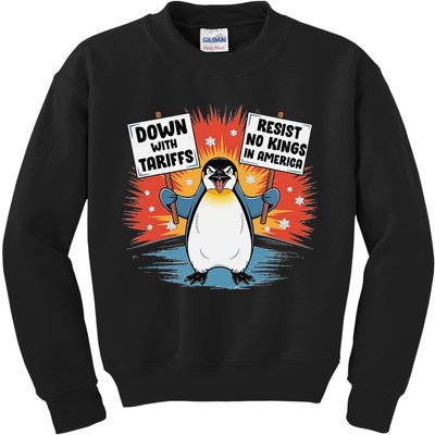 Resist Penguins Activism Funny Penguins Protest Tariffs Kids Sweatshirt