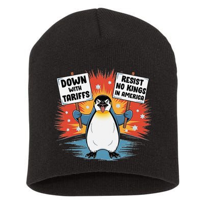 Resist Penguins Activism Funny Penguins Protest Tariffs Short Acrylic Beanie