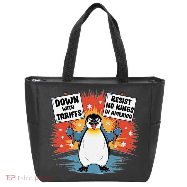Resist Penguins Activism Funny Penguins Protest Tariffs Zip Tote Bag