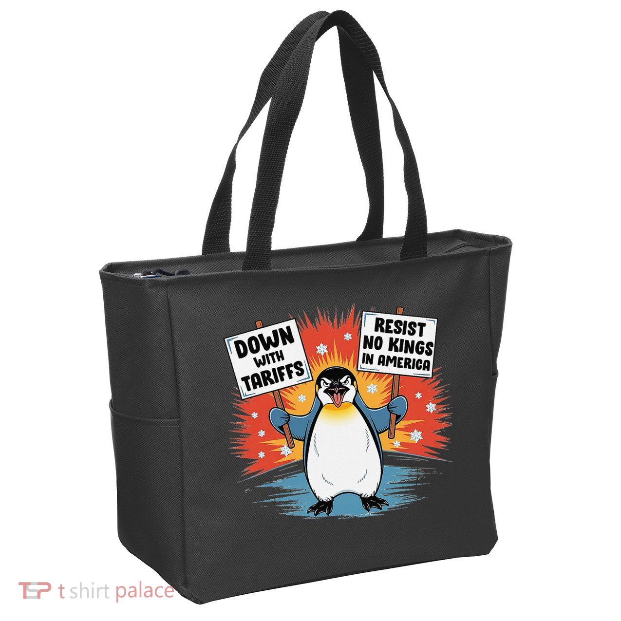 Resist Penguins Activism Funny Penguins Protest Tariffs Zip Tote Bag