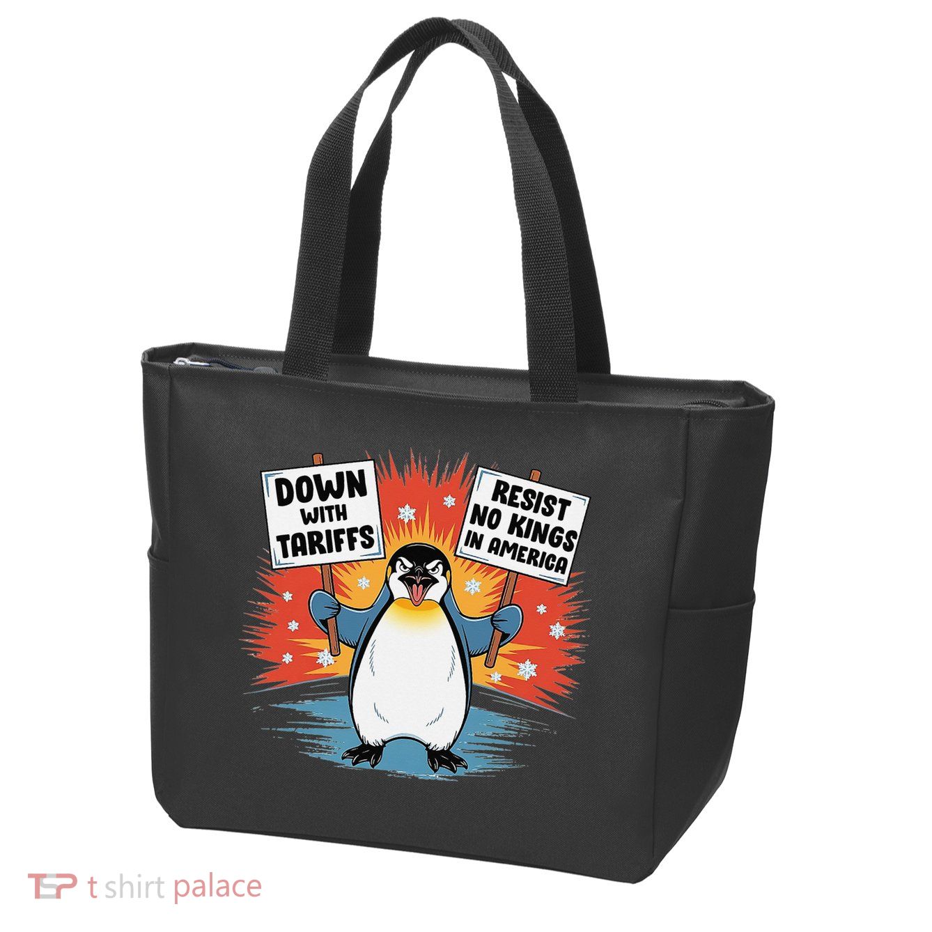 Resist Penguins Activism Funny Penguins Protest Tariffs Zip Tote Bag