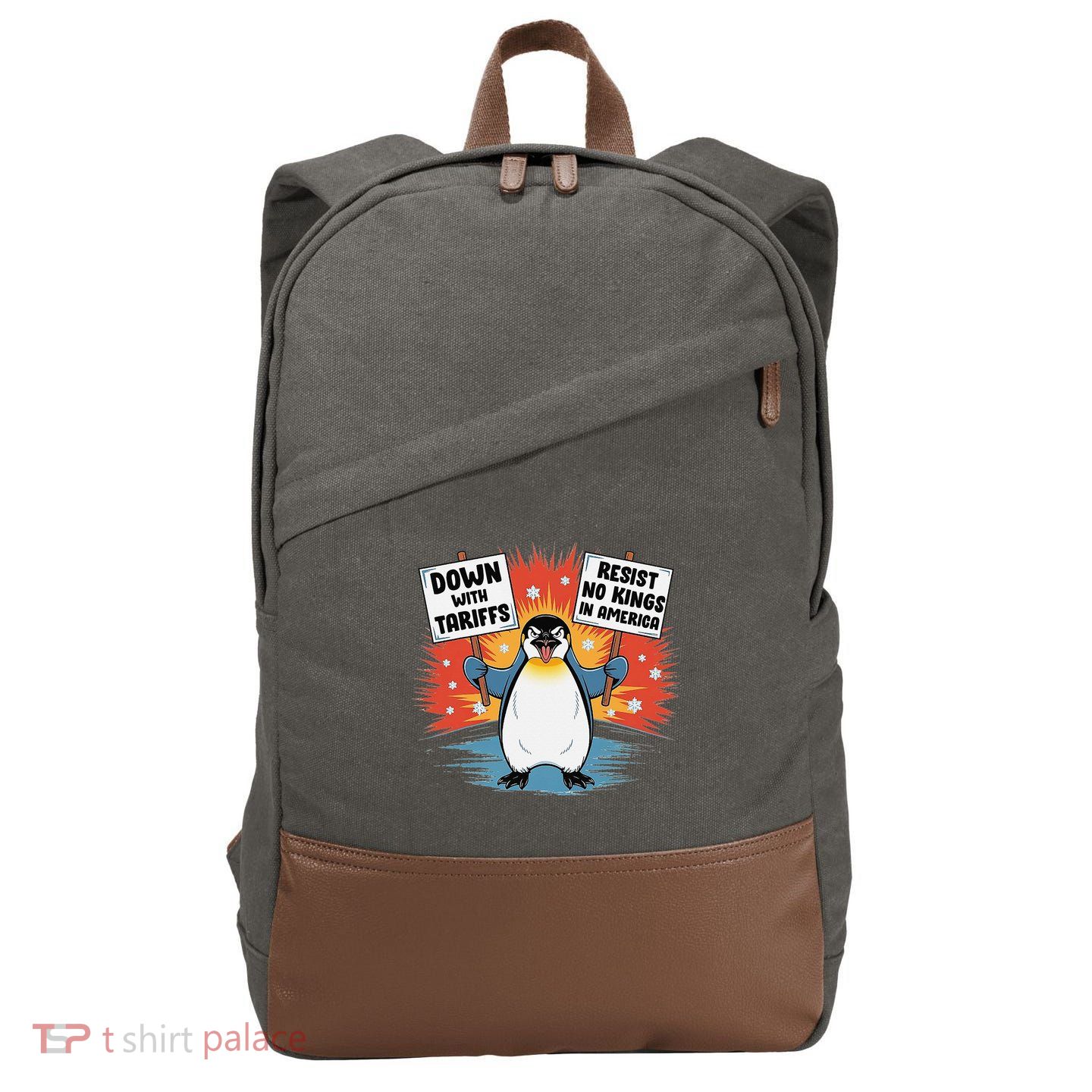 Resist Penguins Activism Funny Penguins Protest Tariffs Cotton Canvas Backpack