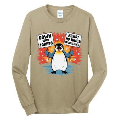 Resist Penguins Activism Funny Penguins Protest Tariffs Tall Long Sleeve T-Shirt