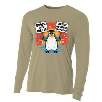 Resist Penguins Activism Funny Penguins Protest Tariffs Cooling Performance Long Sleeve Crew