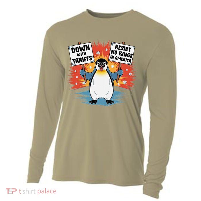Resist Penguins Activism Funny Penguins Protest Tariffs Cooling Performance Long Sleeve Crew