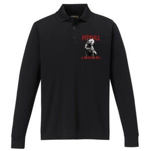 Realistic Pitbull A Warrior Dog Performance Long Sleeve Polo