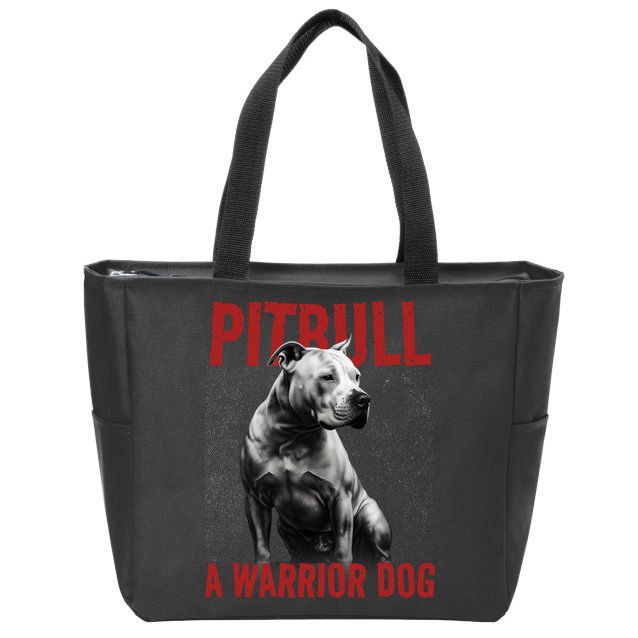 Realistic Pitbull A Warrior Dog Zip Tote Bag