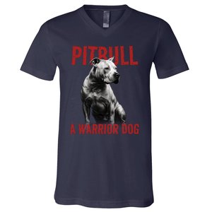 Realistic Pitbull A Warrior Dog V-Neck T-Shirt