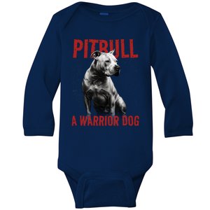 Realistic Pitbull A Warrior Dog Baby Long Sleeve Bodysuit