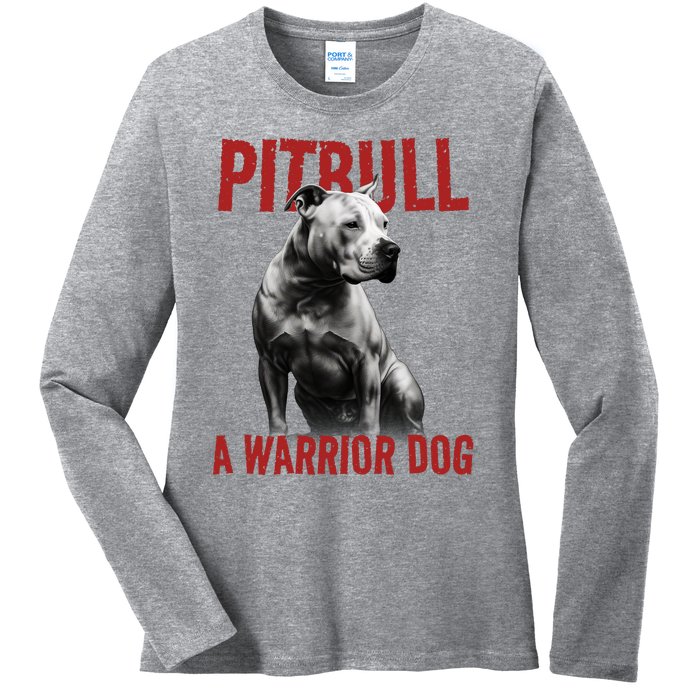 Realistic Pitbull A Warrior Dog Ladies Long Sleeve Shirt