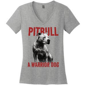 Realistic Pitbull A Warrior Dog Women's V-Neck T-Shirt