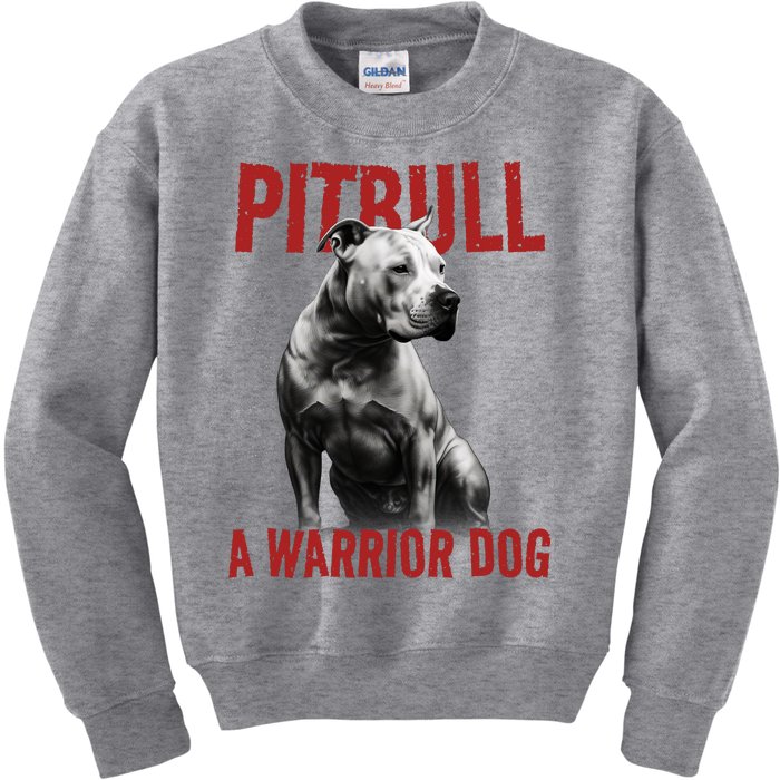 Realistic Pitbull A Warrior Dog Kids Sweatshirt