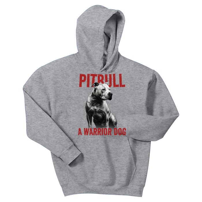 Realistic Pitbull A Warrior Dog Kids Hoodie