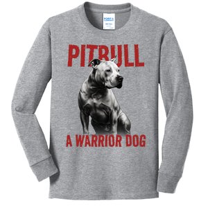 Realistic Pitbull A Warrior Dog Kids Long Sleeve Shirt