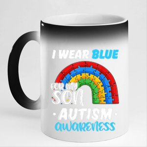 Rainbow Puzzle Autism I Wear Blue For Son Autism Awareness 11oz Black Color Changing Mug