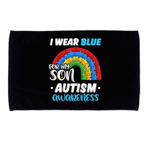 Rainbow Puzzle Autism I Wear Blue For Son Autism Awareness Microfiber Hand Towel