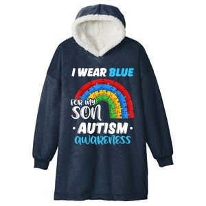 Rainbow Puzzle Autism I Wear Blue For Son Autism Awareness Hooded Wearable Blanket