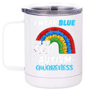 Rainbow Puzzle Autism I Wear Blue For Son Autism Awareness 12 oz Stainless Steel Tumbler Cup