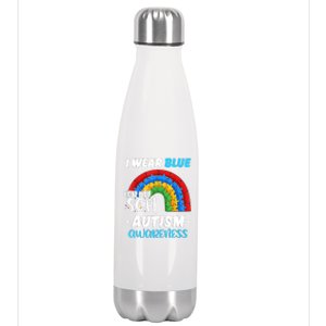 Rainbow Puzzle Autism I Wear Blue For Son Autism Awareness Stainless Steel Insulated Water Bottle