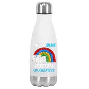 Rainbow Puzzle Autism I Wear Blue For Son Autism Awareness Stainless Steel Insulated Water Bottle