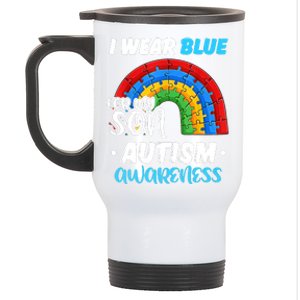 Rainbow Puzzle Autism I Wear Blue For Son Autism Awareness Stainless Steel Travel Mug