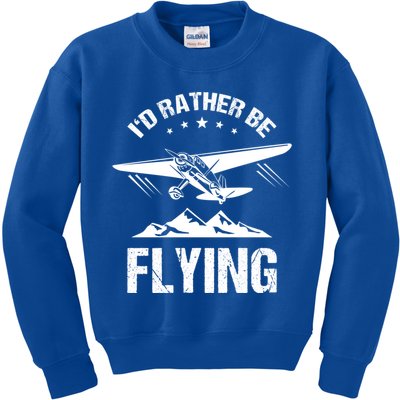 Retro Pilot Aviation ID Rather Be Flying Plane Gift Pilot Gift Kids Sweatshirt