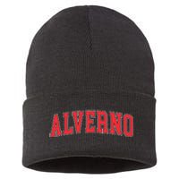 Retro Personalized Alverno Name Vintage Arch Women Sustainable Knit Beanie